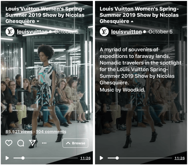 Example of Louis Vuitton's IGTV show for their Women's Spring-Summer 2019 Fashion Show.