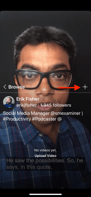 Option to upload a video to your IGTV channel by clicking the plus icon.