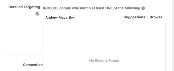 There is no interest targeting available for 'Andrew Mccarthy'.