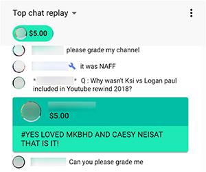 This is a screenshot of a Super Chat from Nimmin Live, a YouTube live show hosted by Nick Nimmin and his brother Dee Nimmin. The viewer gave $5.00 and commented “#Yes Loved MKBHD and Caesy Neisat that is it!”