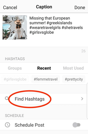 The Preview app helps you find relevant hashtags to add to your post.
