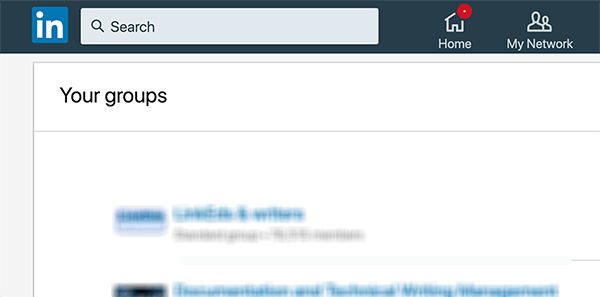 This is a screenshot of the LinkedIn Groups page. A search box lets you search for groups. Any groups you’ve already joined are listed on the page below the search box.