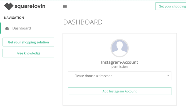 As part of set-up, connect your Instagram account to Squarelovin.