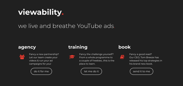 Screenshot of the website for Viewability, a YouTube ads agency.