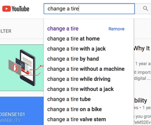 Example of a YouTube auto-fill search results.