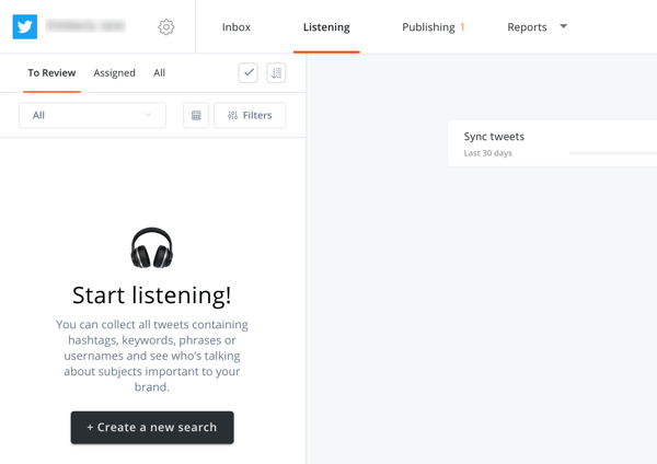 How to use Agorapulse for social media listening, Step 2 create new search on the listening tab.