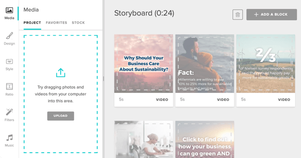 Option to add content to your Animoto storyboard.