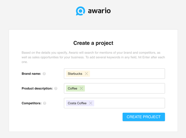 How to use Awario for social media listening, Step 1 create a project.