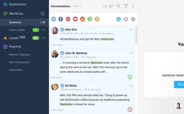 How to use Awario for social media listening, Step 2 sample conversations.