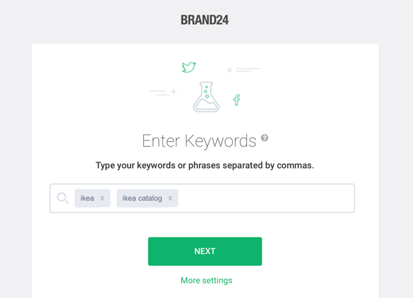 How to use Brand24 for social media listening, Step 1 keyword search sample.