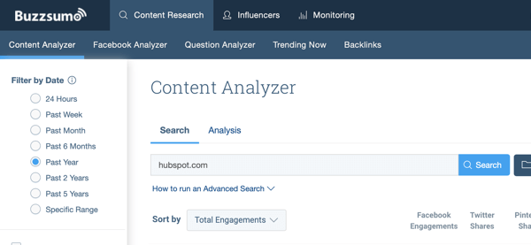 BuzzSumo content analyzer dashboard.