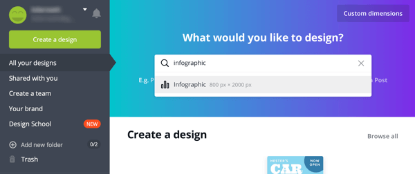 Option to create a design or edit a template in Canva.