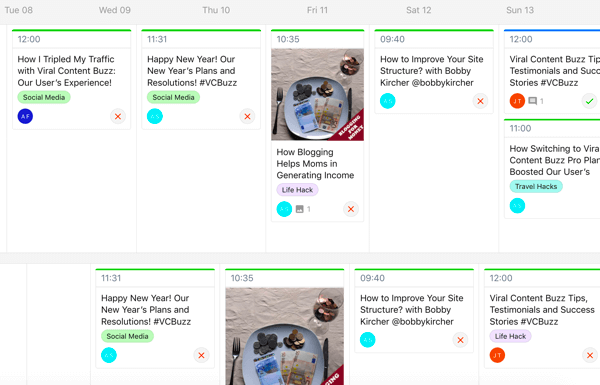 How to organize social media marketing tasks, social content calendar example, using ContentCal