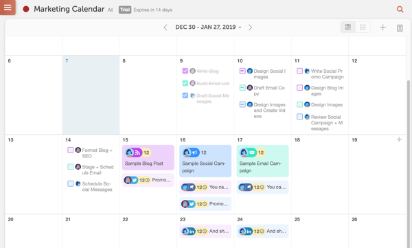 Example of a CoSchedule calendar.