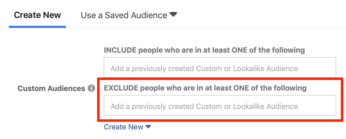 Facebook ad targeting excluding custom audiences.