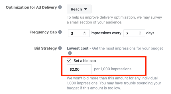 Bid cap set for a Facebook campaign.