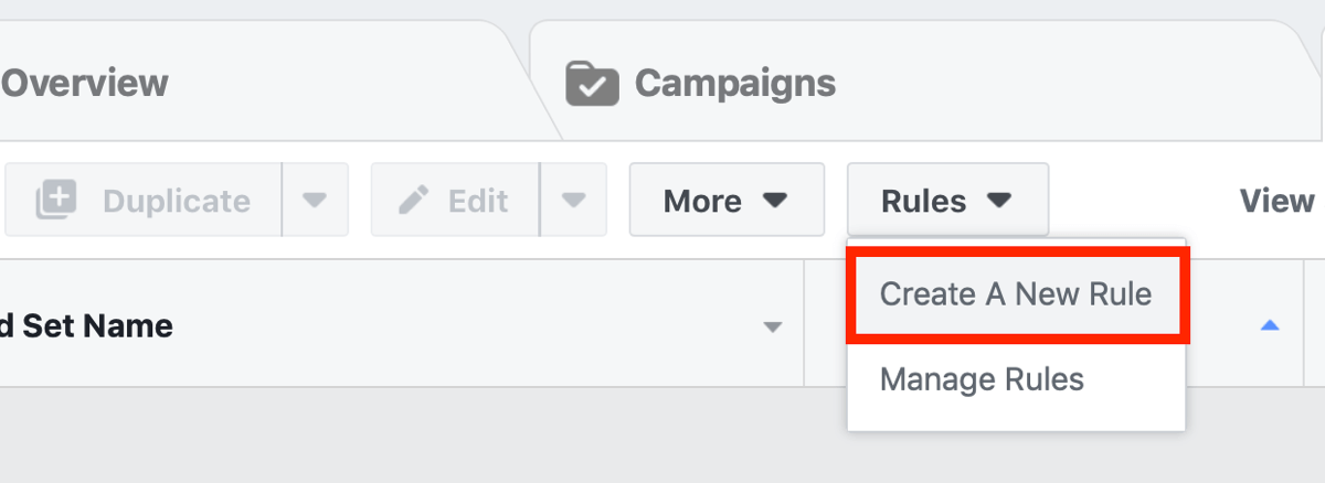 Facebook ad campaign create new automation rule.