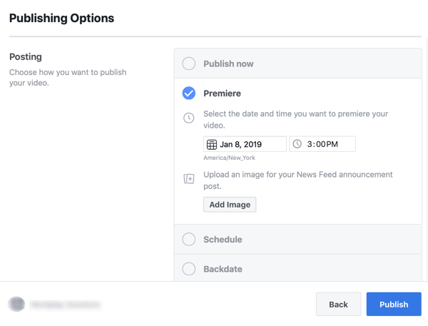 Option to schedule a video Premier on Facebook.