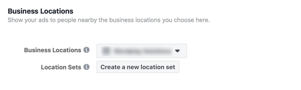 Option to create a new location set for your Facebook business ad.