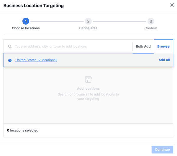 Option to select store locations for your Facebook business ad.