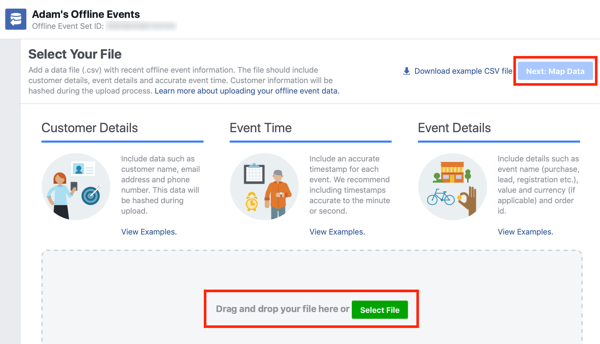 Option to drag and drop your data file to Facebook Ads Manager.