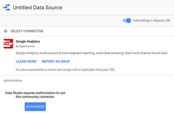 How to connect a data source to Google Data Studio, tip 2