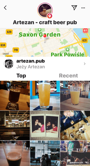 Example of the check-ins for a Facebook page appearing on Instagram, too.