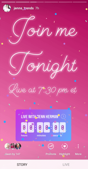 How to use the Instagram Countdown sticker for business, example countdown to live broadcast.