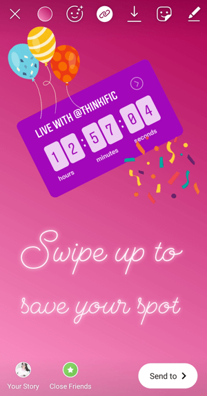 How to use the Instagram Countdown sticker for business, example countdown with direct link.