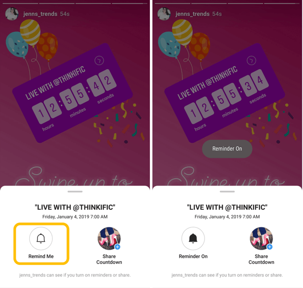 How to use the Instagram Countdown sticker for business, countdown reminder option.