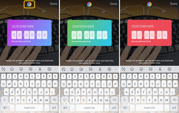 How to use the Instagram Countdown sticker for business, step 5 countdown sticker color options.