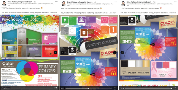 LinkedIn document sharing post, enhance organic post documents step 2, psychology of color infographic example by Brian Wallace