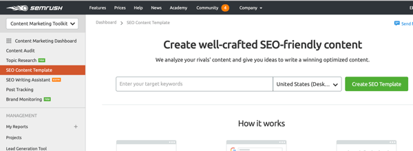 The SEO Content Template from SEMrush.