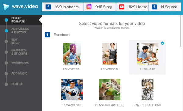 Develop a social video strategy, create video with Wave.video, facebook template options.