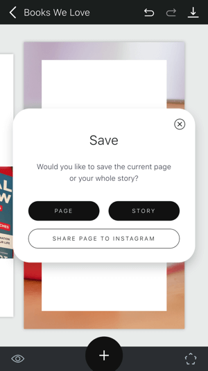 Create an Unfold Instagram story step 11 showing save story options.