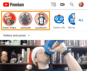 YouTube Stories shown via the Subscriptions feed.