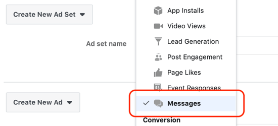 How to get leads with Facebook Messenger ads, messages set as the destination at the ad set level