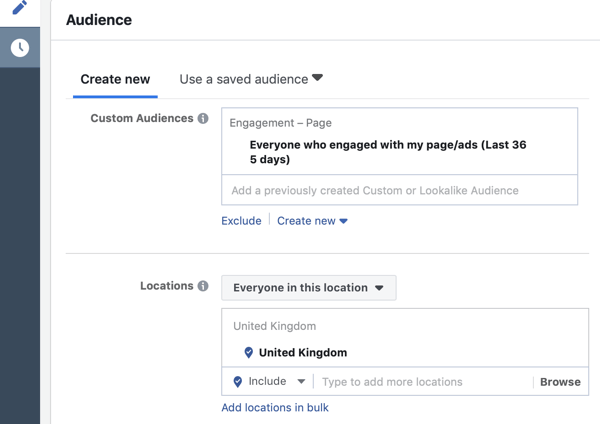 How to target warm leads with Facebook Messenger ads, step 6, audience who had engaged with page