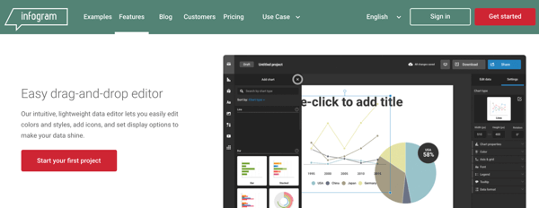 Infogram is a drag and drop report building tool.