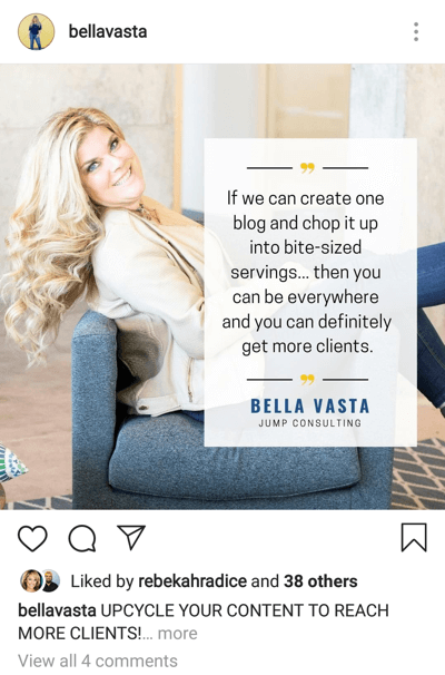 How to write engaging Instagram captions, step 2, choose caption content length example strong first sentence before 'more' by bellavasta