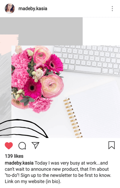 How to write engaging Instagram captions, step 3, include call to action in caption example by madeby.kasia