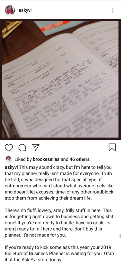 How to write engaging Instagram captions, step 4, divide longer caption into paragraphs example by askyvi