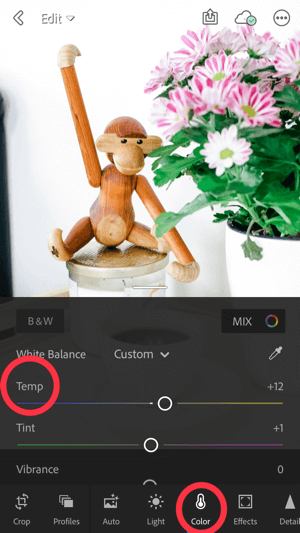 How to improve your instagram photos, step 5b, adjust white balance, temperature scale adjustment