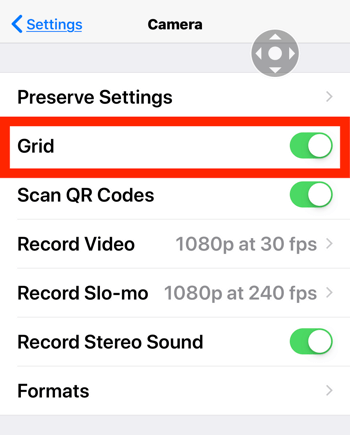 How to improve your instagram photos, step 2a, turn on camera grid lines setting