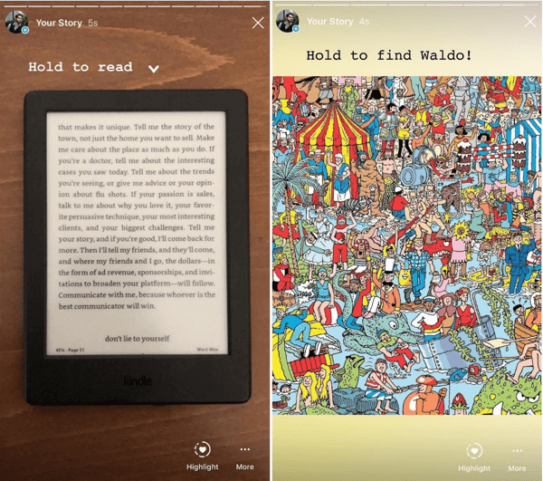 How to improve instagram story engagement, hold to read, example