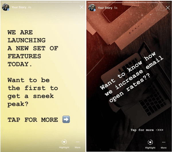 How to improve instagram story engagement, add a tap for more prompt, example 2