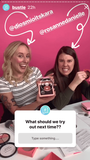 How to improve instagram story engagement, solicit feedback with question sticker, example by bustle