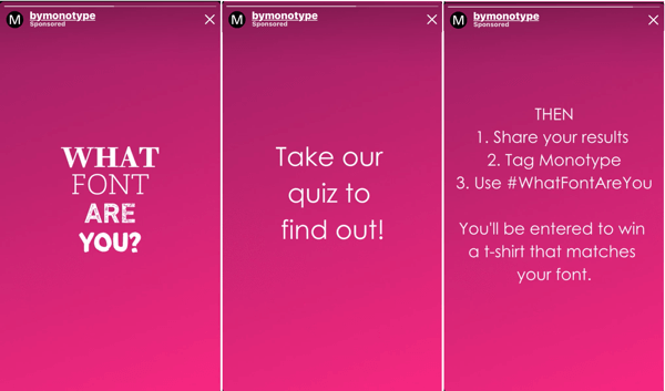 How to improve instagram story engagement, solicit follower DMs, example 2 of font quiz by Monotype