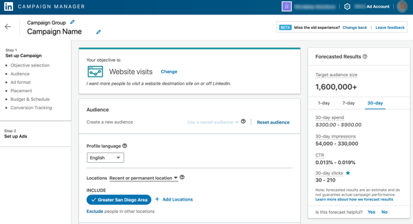 How to create LinkedIn objective-based ads, redesigned campaign manager dashboard sample