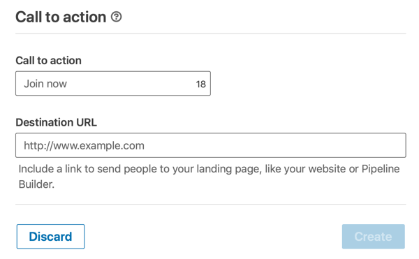 How to create LinkedIn objective-based dynamic ad, step 4, set call-to-action and destination url